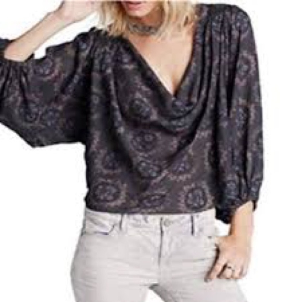 Free People Cowling Around Balloon Blouse